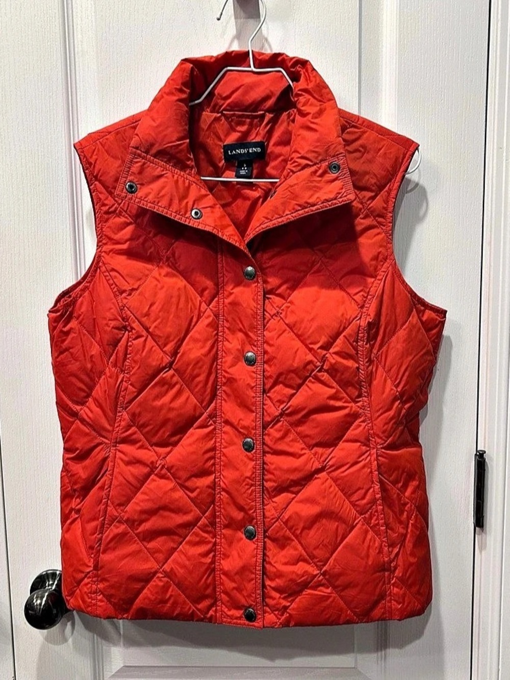 Lands' End Women’s Small 6-8 Burnt Orange Diamond Quilted Puffer Vest Snap Front